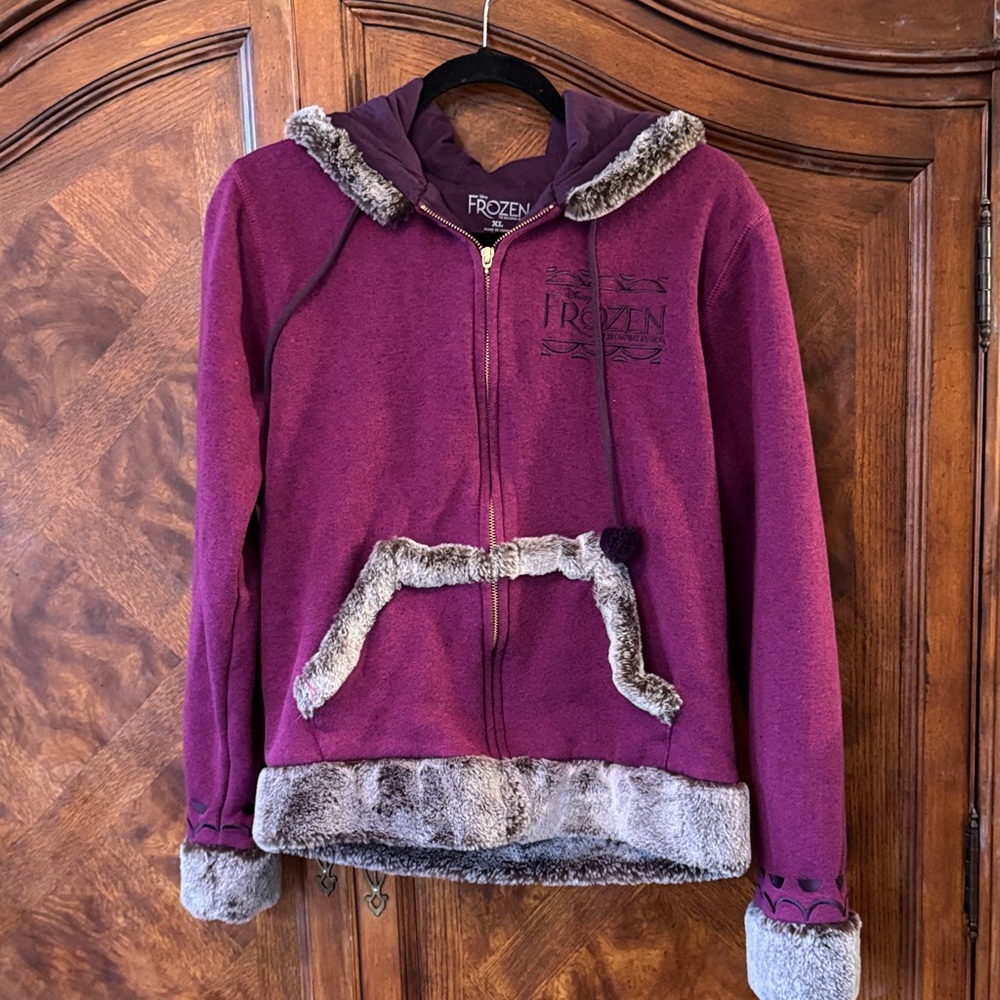 Disney Frozen The Broadway Musical Purple with Gray Faux Trim Coat size XL